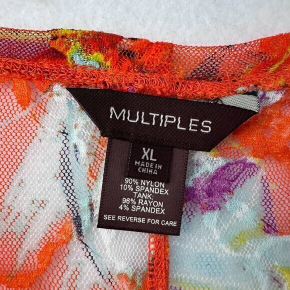 Multiples top blouse women XL sheer orange multicolor lace 3/4 sleeve colorful - Picture 4 of 5